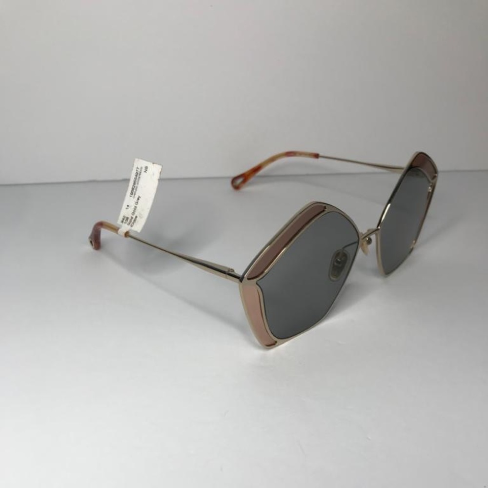 New authentic💯- CHLOE CH0024S 002 Round Gold Pink Grey 60 mm Women's Sunglasses - Picture 9 of 14